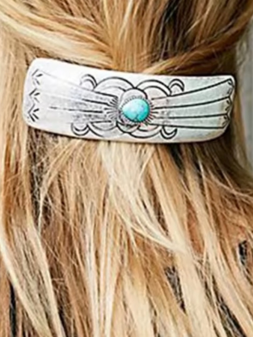 Silver Hair Barrette with Turquoise Accent - Women's Accessory
